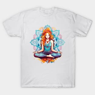 Yoga Girl And Mandala #4 T-Shirt